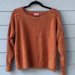 Pink Lily Two Tone Orange Cable Knit Sleeve Crewneck Sweater NWOT